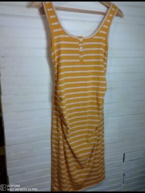 Hearts And Hips Striped Sleeveless Midi Dress Maternity Yellow